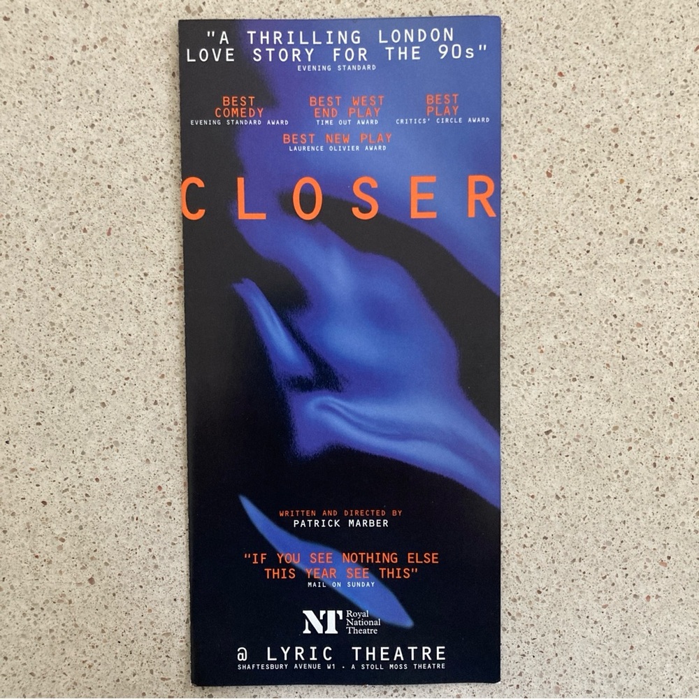 Color Flyer Closer 8”X4 Liza Walker Lloyd Owen Three Panels When Opened West End
